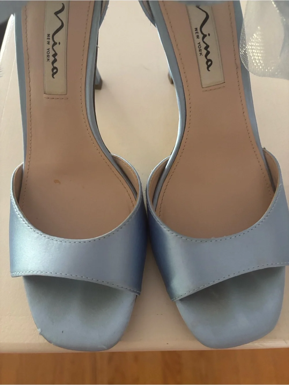 Nina Powder Blue Feather Flower High Heel Sandals